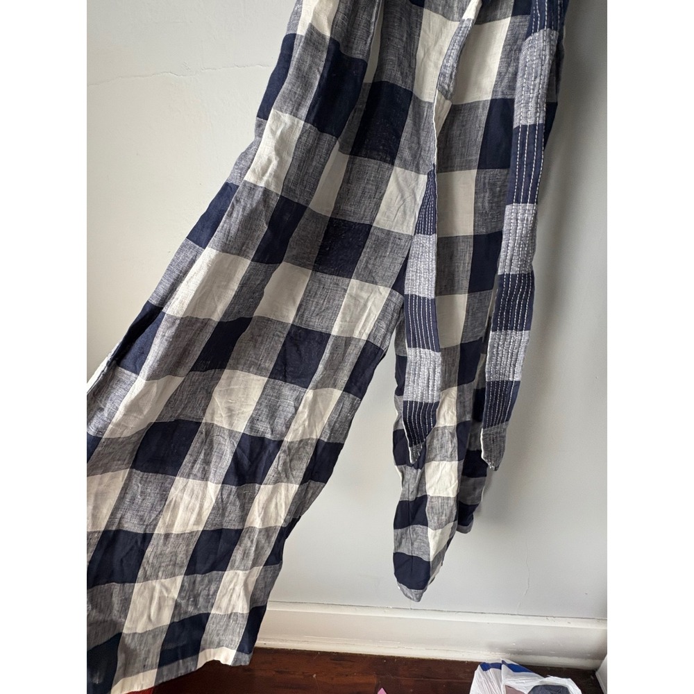 J.Crew Gingham Linen Tie-Waist Jumpsuit Navy White Small - Picture 7 of 10